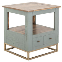 Timmy Side End Table, 2 Drawers, Shelf, Sage Green Wood, 23 Inch -BM333439