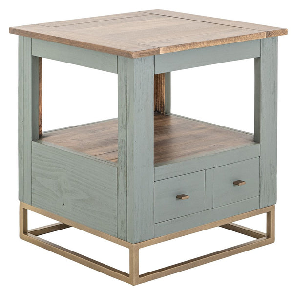 Timmy Side End Table, 2 Drawers, Shelf, Sage Green Wood, 23 Inch -BM333439
