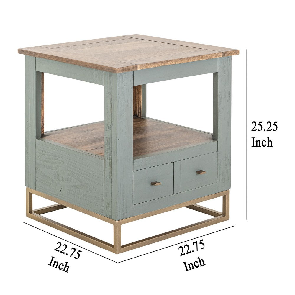Timmy Side End Table, 2 Drawers, Shelf, Sage Green Wood, 23 Inch -BM333439