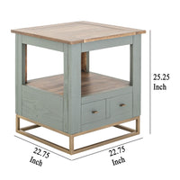 Timmy Side End Table, 2 Drawers, Shelf, Sage Green Wood, 23 Inch -BM333439