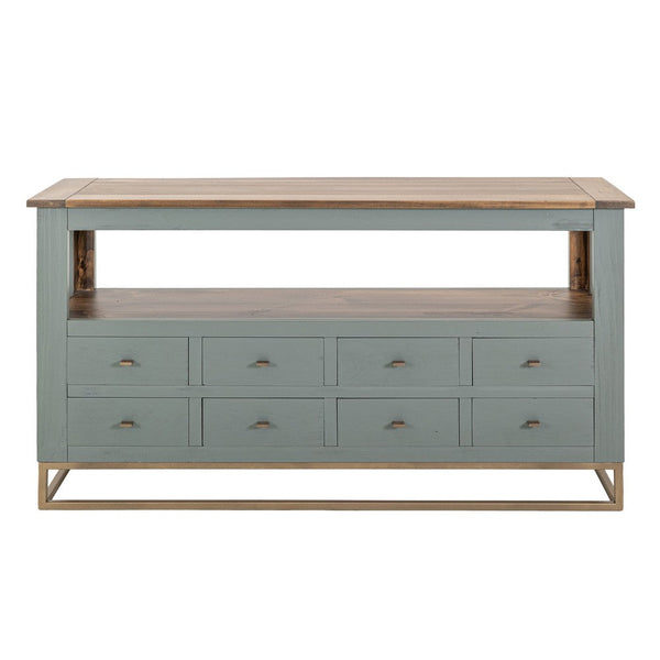 Timmy Sofa Table, 8 Drawers, 1 Shelf, Sage Green Pine Wood, 55 Inch -BM333440