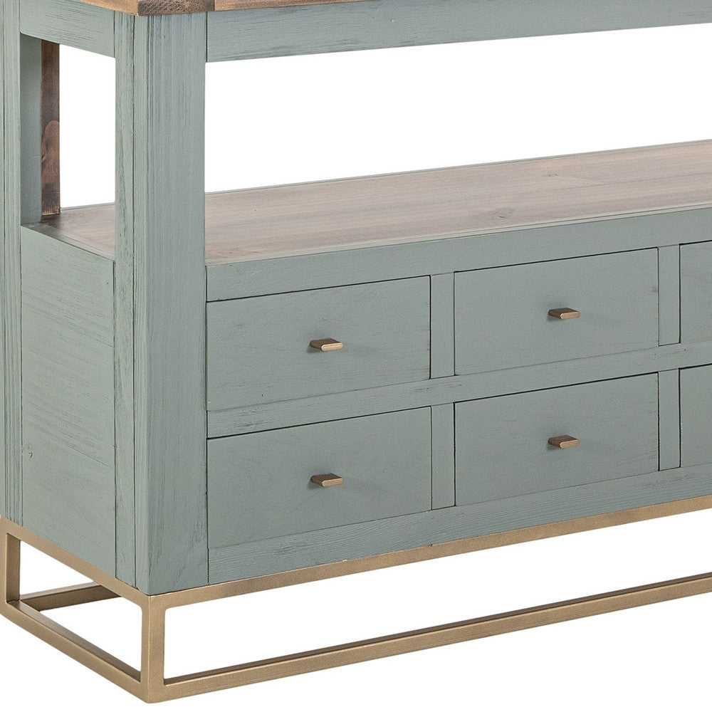 Timmy Sofa Table, 8 Drawers, 1 Shelf, Sage Green Pine Wood, 55 Inch -BM333440