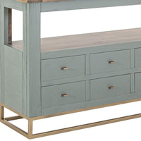 Timmy Sofa Table, 8 Drawers, 1 Shelf, Sage Green Pine Wood, 55 Inch -BM333440