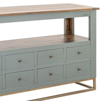 Timmy Sofa Table, 8 Drawers, 1 Shelf, Sage Green Pine Wood, 55 Inch -BM333440
