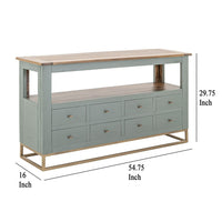 Timmy Sofa Table, 8 Drawers, 1 Shelf, Sage Green Pine Wood, 55 Inch -BM333440