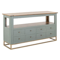 Timmy Sofa Table, 8 Drawers, 1 Shelf, Sage Green Pine Wood, 55 Inch -BM333440