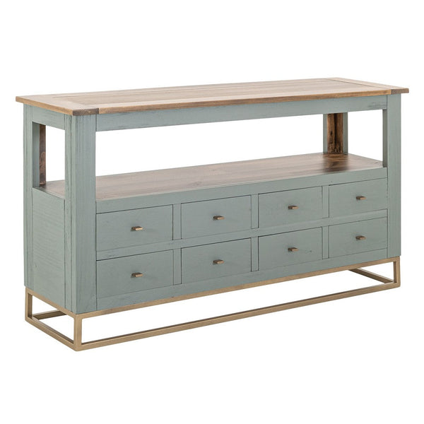 Timmy Sofa Table, 8 Drawers, 1 Shelf, Sage Green Pine Wood, 55 Inch -BM333440