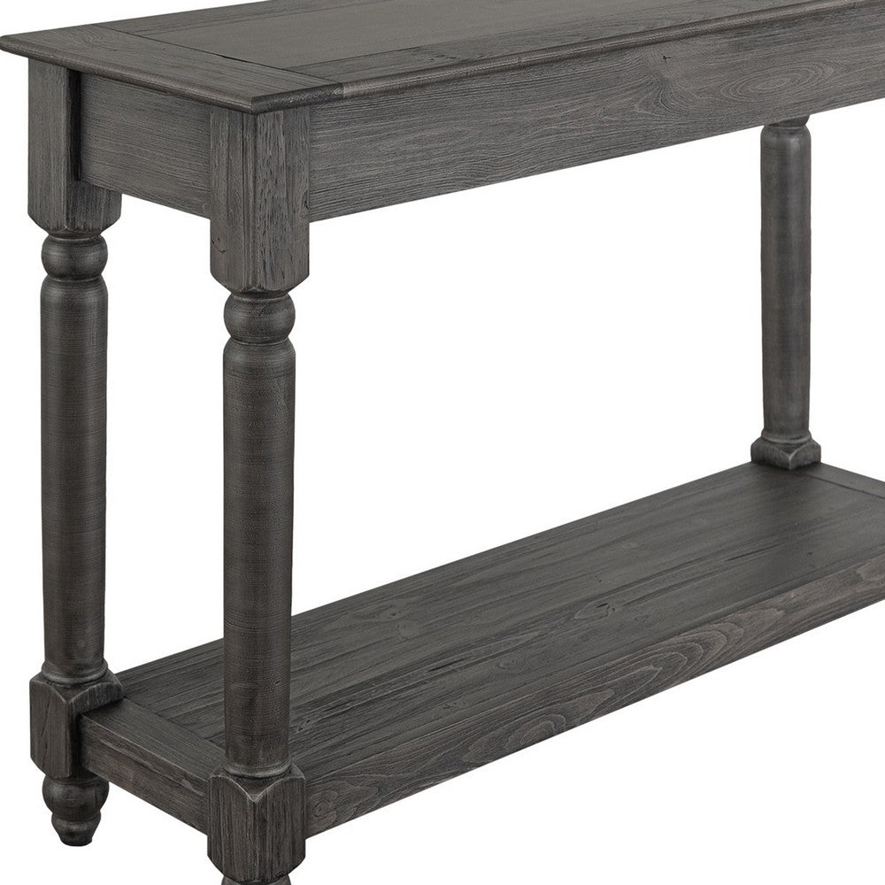 Ify Console Sofa Table w Shelf, Charcoal Black Melina Wood, 49 Inch -BM333448