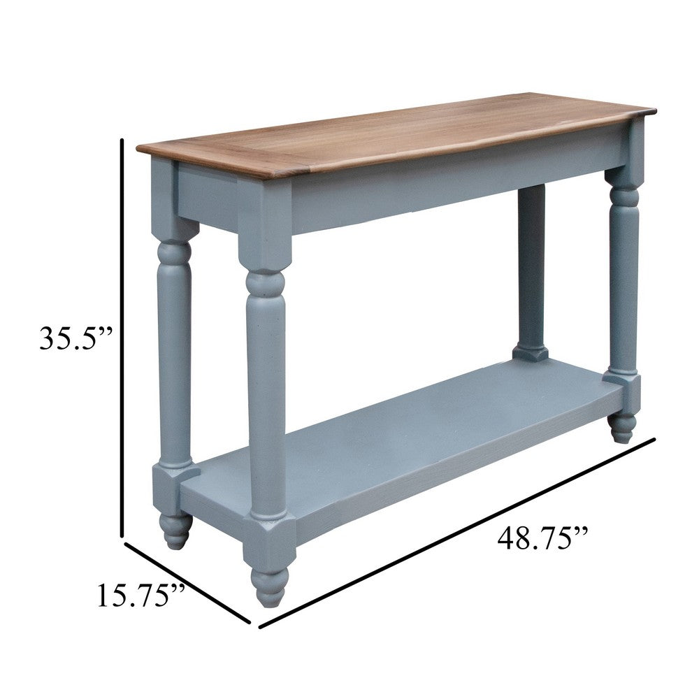 Ify Sofa Console Table, Shelf, Slate Blue, Brown Melina Wood, 49 Inch -BM333449
