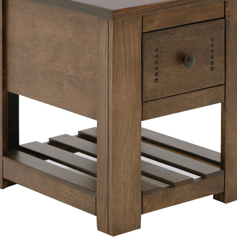 Linaa Chairside Table, 1 Drawer, 1 Shelf, Barrel Brown Wood, 24 Inch -BM333453