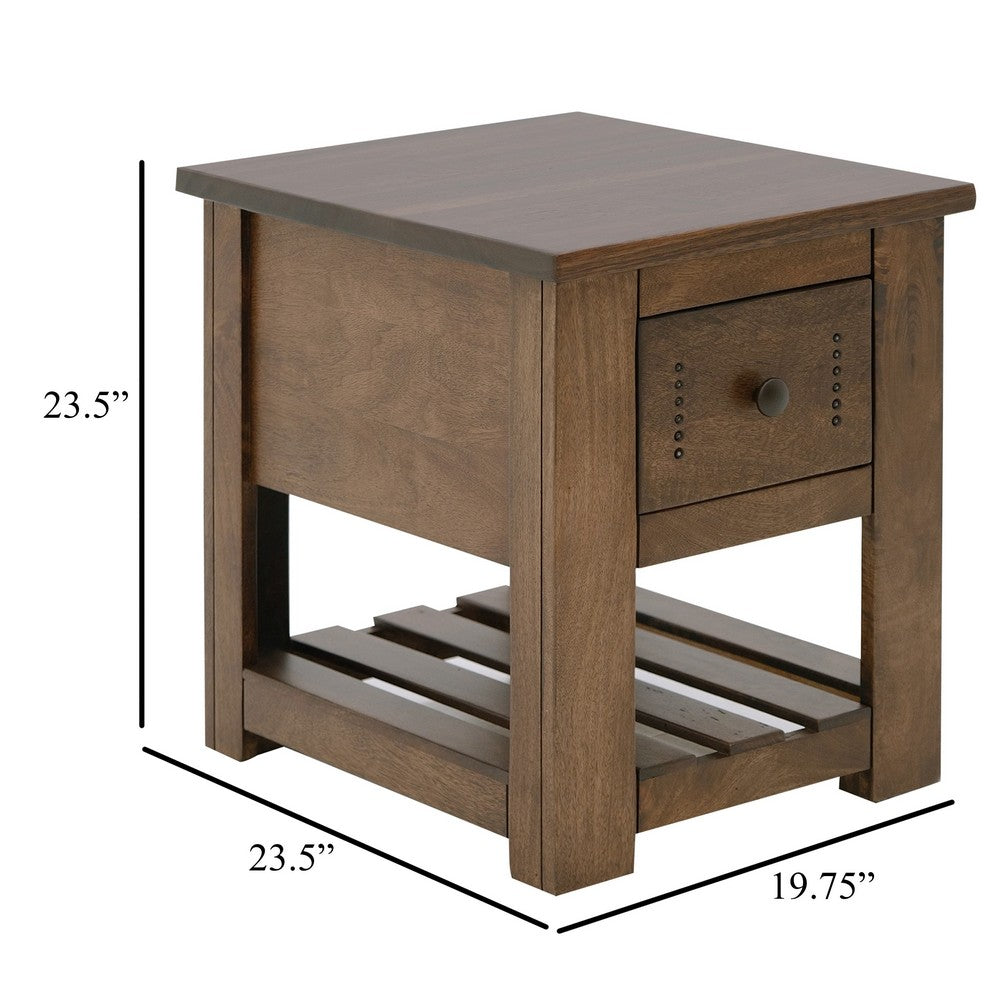 Linaa Chairside Table, 1 Drawer, 1 Shelf, Barrel Brown Wood, 24 Inch -BM333453