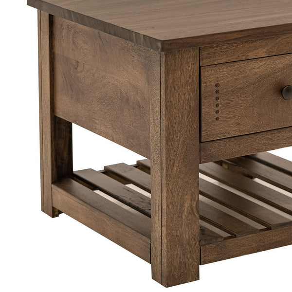 Linaa Side End Table, 1 Drawer, 1 Shelf, Barrel Brown Wood, 27 Inch -BM333455