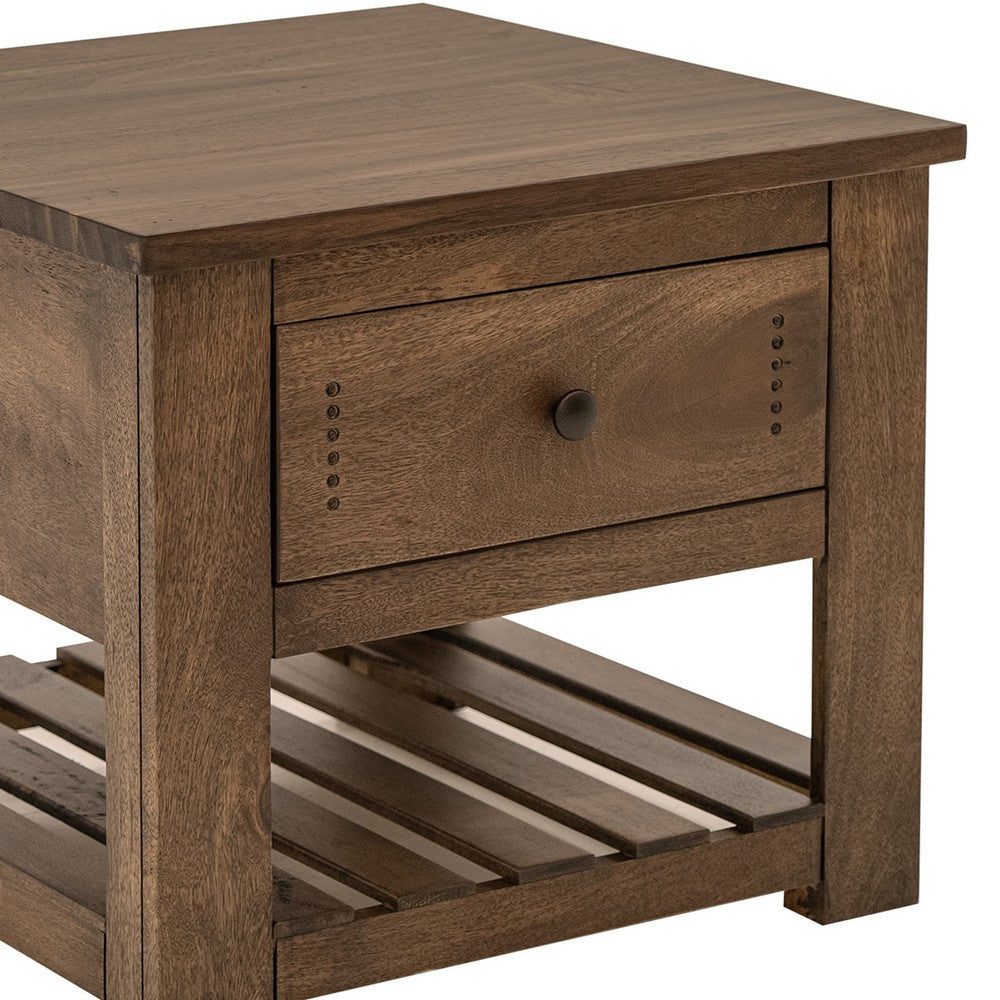 Linaa Side End Table, 1 Drawer, 1 Shelf, Barrel Brown Wood, 27 Inch -BM333455