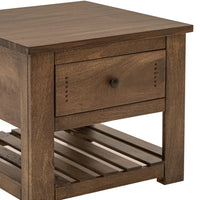 Linaa Side End Table, 1 Drawer, 1 Shelf, Barrel Brown Wood, 27 Inch -BM333455