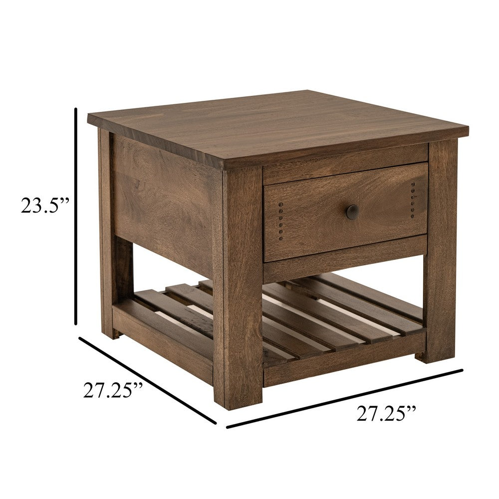 Linaa Side End Table, 1 Drawer, 1 Shelf, Barrel Brown Wood, 27 Inch -BM333455