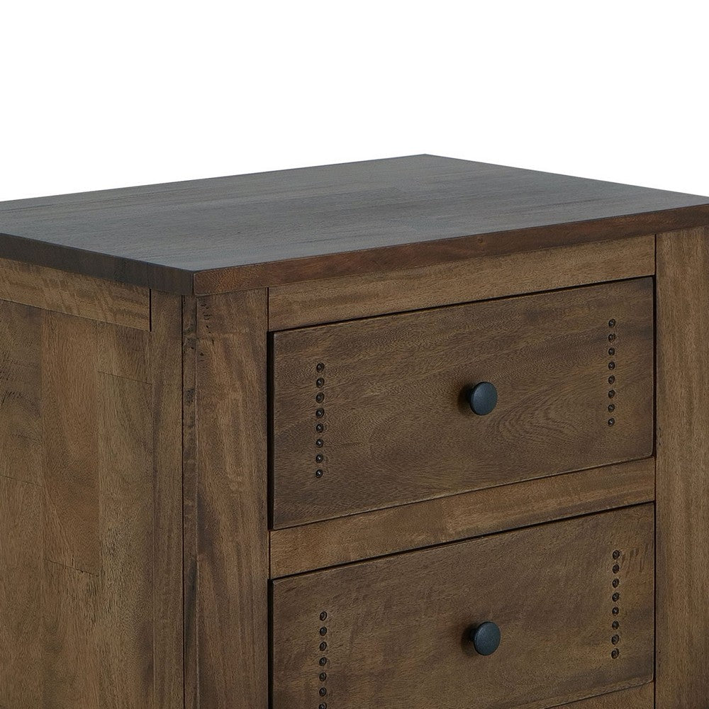 Linaa End Nightstand, 2 Drawers, Barrel Brown Wood Frame, 30 Inch -BM333456