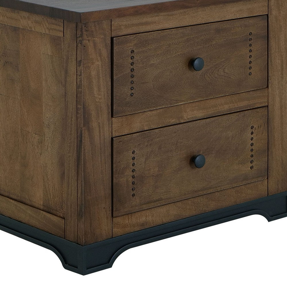 Linaa End Nightstand, 2 Drawers, Barrel Brown Wood Frame, 30 Inch -BM333456