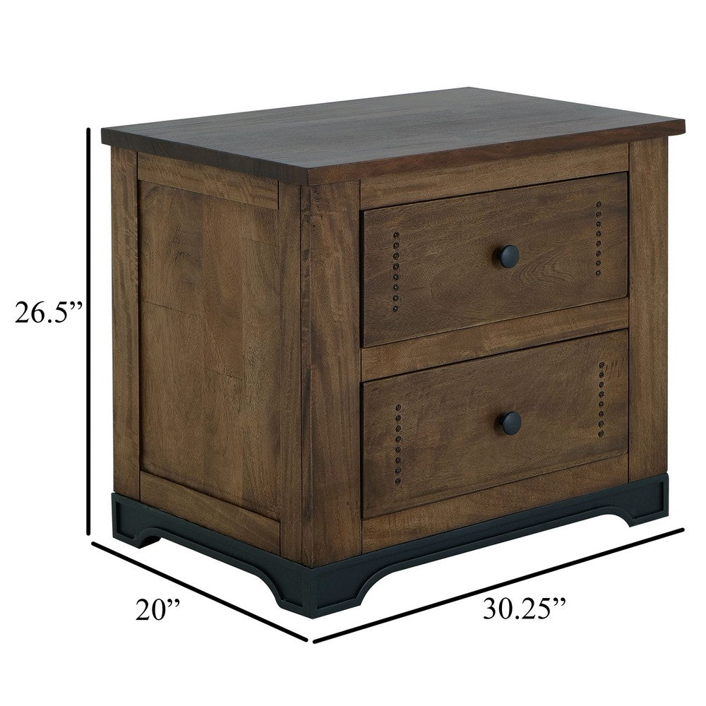 Linaa End Nightstand, 2 Drawers, Barrel Brown Wood Frame, 30 Inch -BM333456