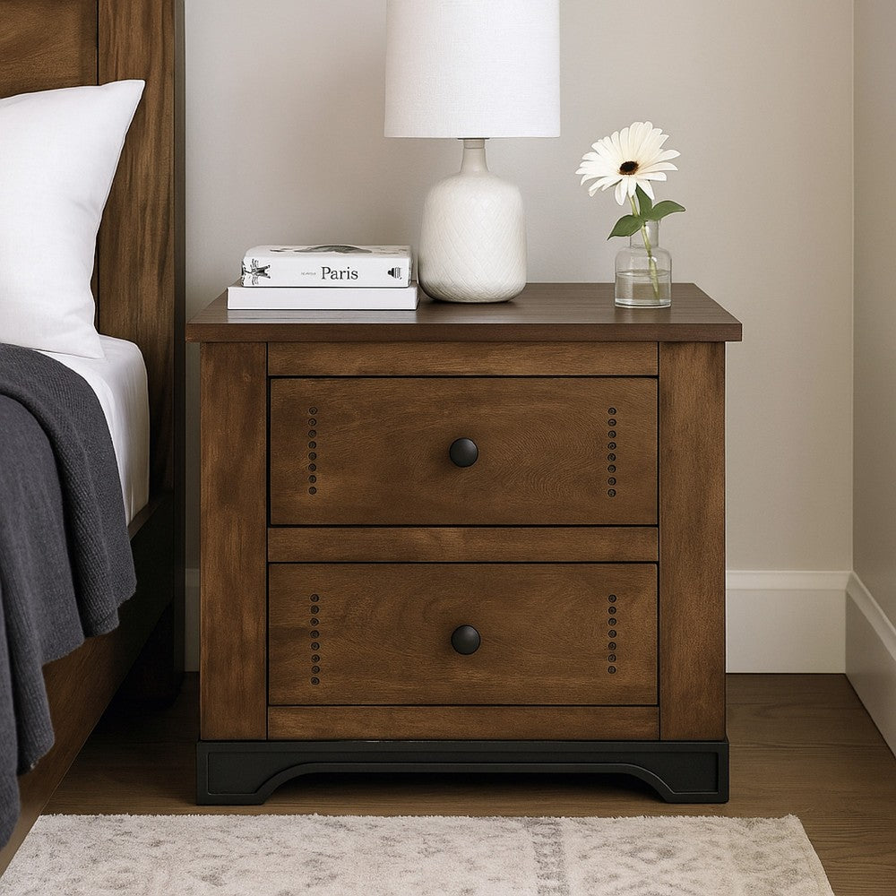 Linaa End Nightstand, 2 Drawers, Barrel Brown Wood Frame, 30 Inch -BM333456