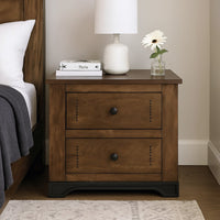Linaa End Nightstand, 2 Drawers, Barrel Brown Wood Frame, 30 Inch -BM333456