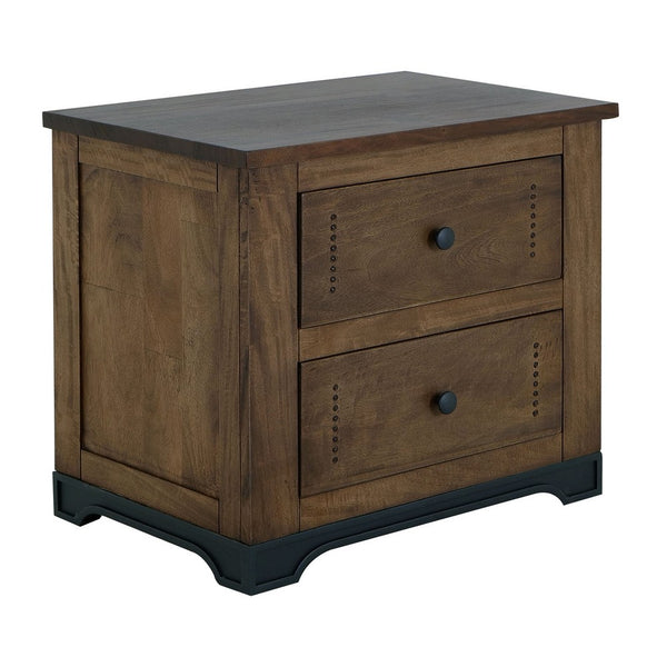 Linaa End Nightstand, 2 Drawers, Barrel Brown Wood Frame, 30 Inch -BM333456