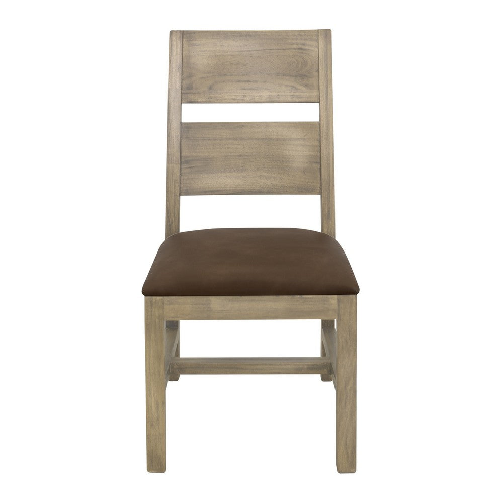 Rima Dining Side Chair Set of 2, Solid Wood Frame, Brown Fabric Seat -BM333459