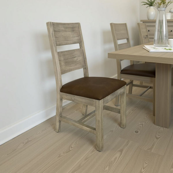 Rima Dining Side Chair Set of 2, Solid Wood Frame, Brown Fabric Seat -BM333459