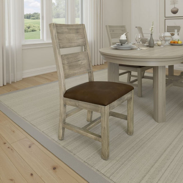 Rima Dining Side Chair Set of 2, Solid Wood Frame, Brown Fabric Seat -BM333459