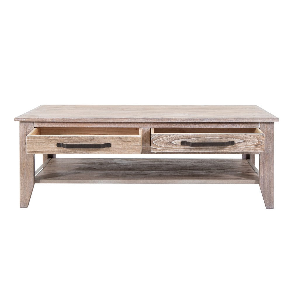 Rima Cocktail Coffee Table, 4 Drawers and Shelf, Natural Brown 50 Inch -BM333461