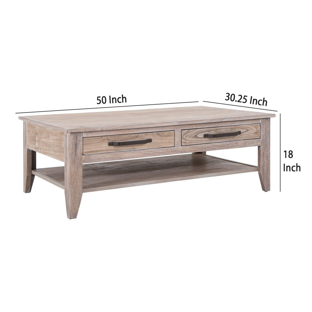 Rima Cocktail Coffee Table, 4 Drawers and Shelf, Natural Brown 50 Inch -BM333461