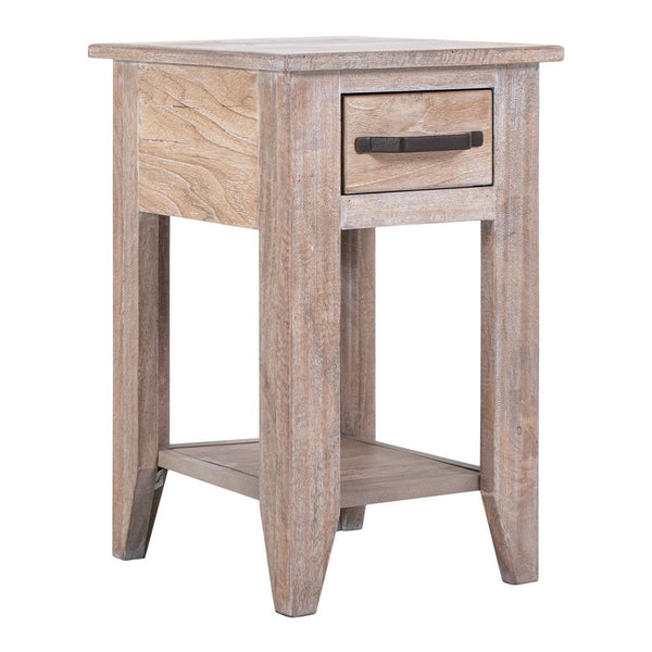 Rima Chairside End Table, 1 Drawer, Shelf, Natural Teak Brown 18 Inch -BM333462