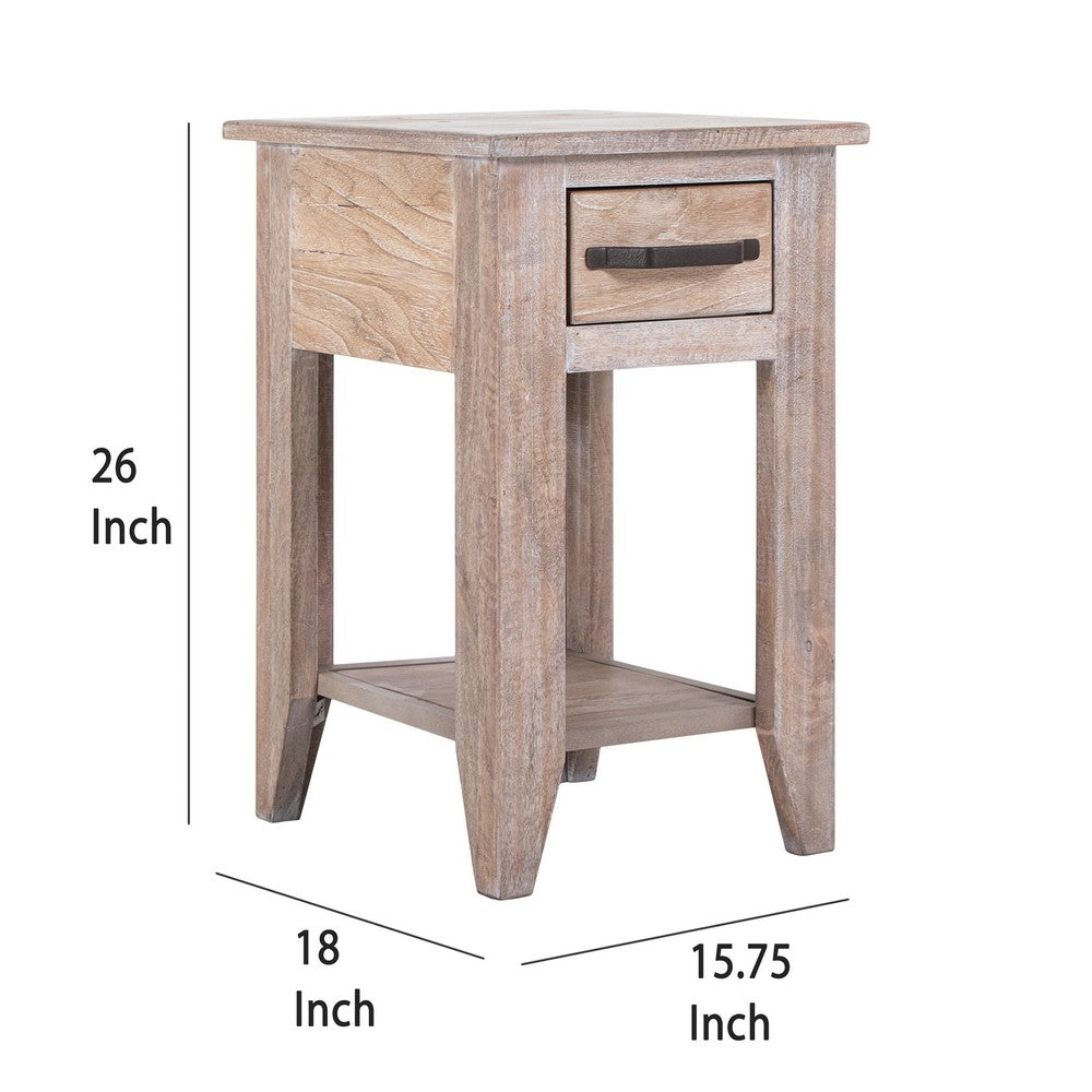 Rima Chairside End Table, 1 Drawer, Shelf, Natural Teak Brown 18 Inch -BM333462