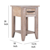 Rima Chairside End Table, 1 Drawer, Shelf, Natural Teak Brown 18 Inch -BM333462