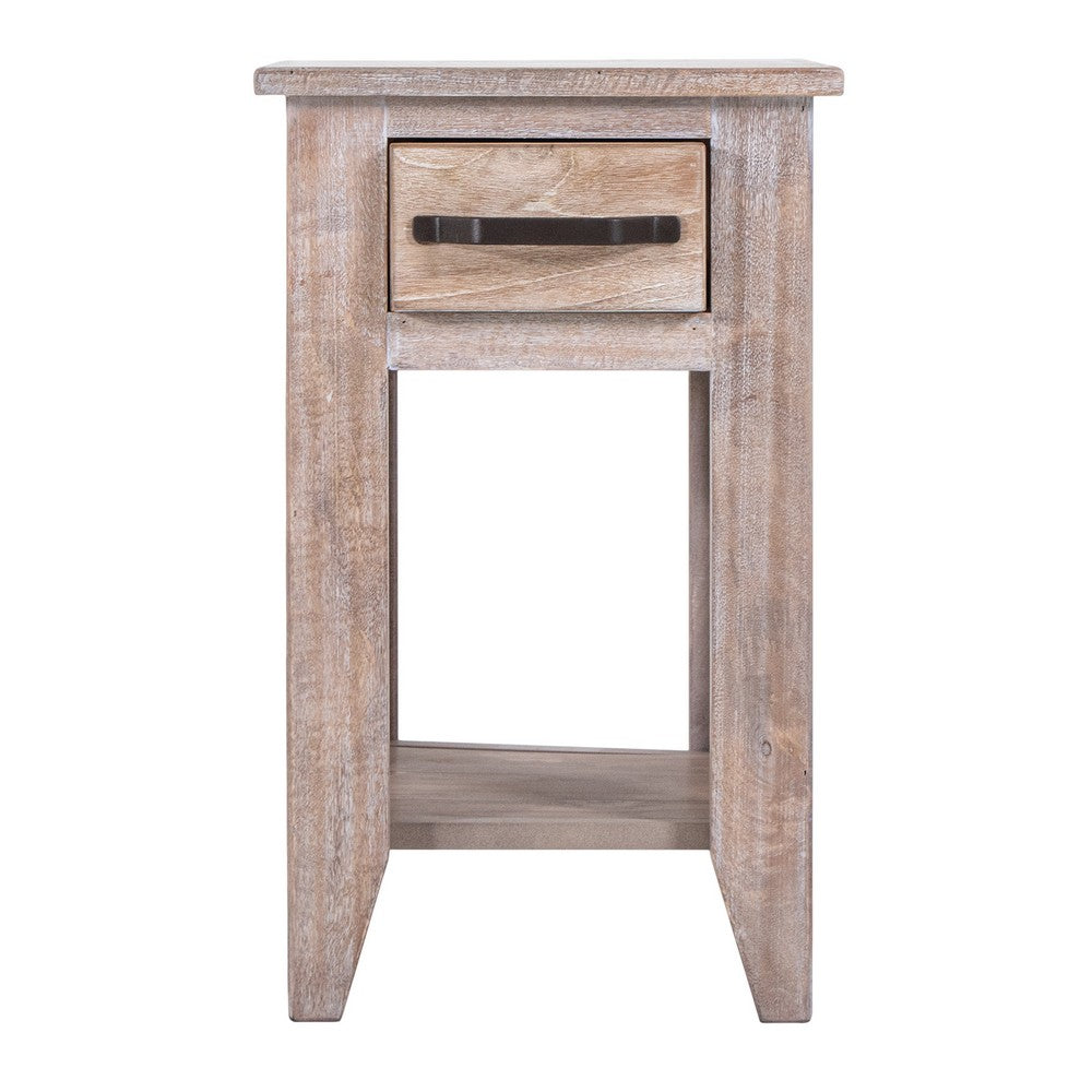 Rima Chairside End Table, 1 Drawer, Shelf, Natural Teak Brown 18 Inch -BM333462