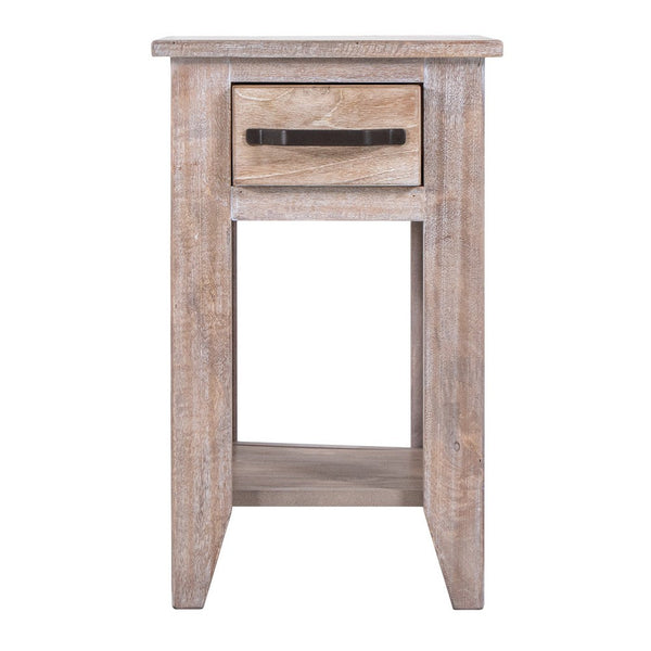 Rima Chairside End Table, 1 Drawer, Shelf, Natural Teak Brown 18 Inch -BM333462