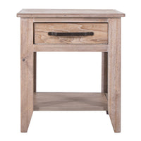 Rima Side End Table, 1 Drawer, Shelf, Natural Teak Brown Mango 23 Inch -BM333464