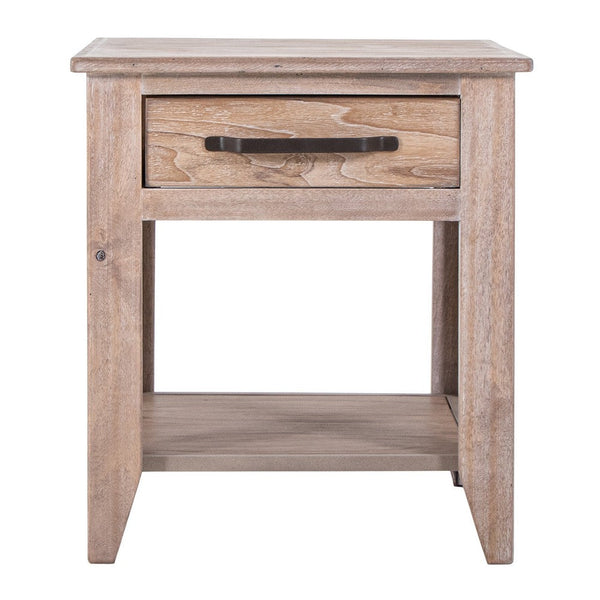 Rima Side End Table, 1 Drawer, Shelf, Natural Teak Brown Mango 23 Inch -BM333464