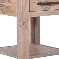 Rima Side End Table, 1 Drawer, Shelf, Natural Teak Brown Mango 23 Inch -BM333464