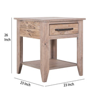 Rima Side End Table, 1 Drawer, Shelf, Natural Teak Brown Mango 23 Inch -BM333464