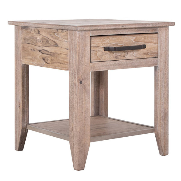 Rima Side End Table, 1 Drawer, Shelf, Natural Teak Brown Mango 23 Inch -BM333464