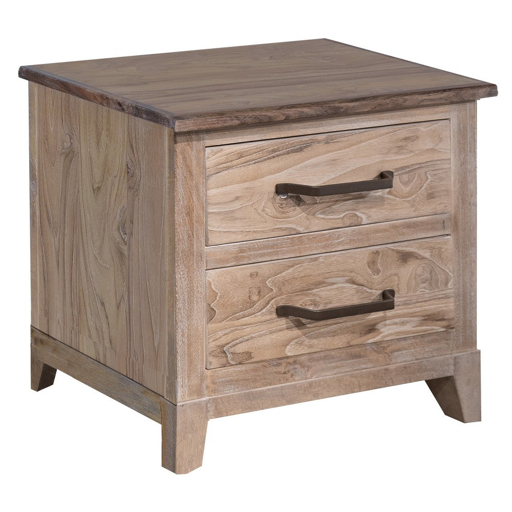 Rima Nightstand with 2 Drawers, English Dovetail, Natural Teak Brown -BM333465