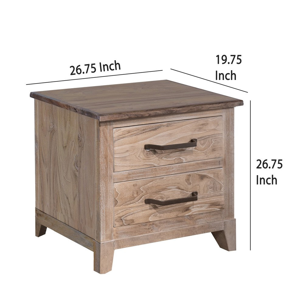 Rima Nightstand with 2 Drawers, English Dovetail, Natural Teak Brown -BM333465