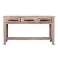 Rima Sofa Console Table, 3 Drawers, Shelf, Natural Teak Brown 54 Inch -BM333466