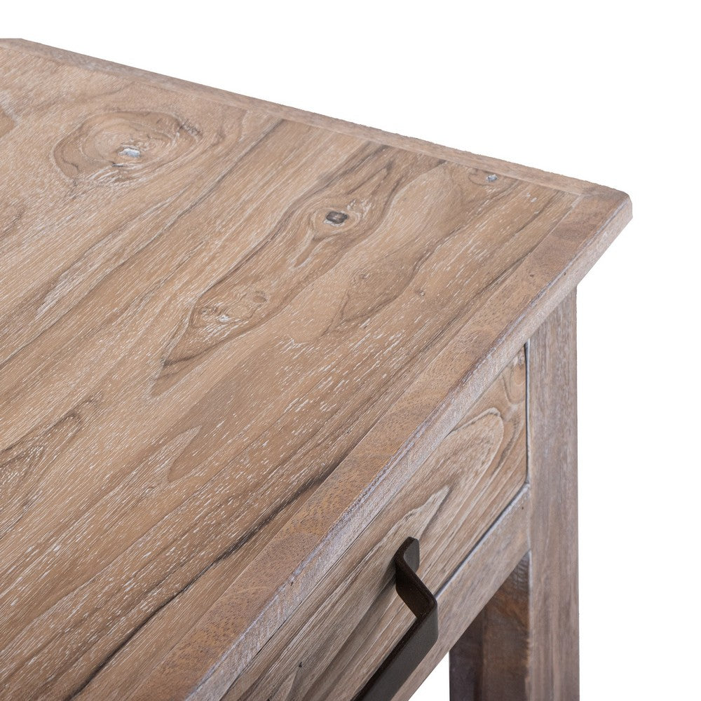Rima Sofa Console Table, 3 Drawers, Shelf, Natural Teak Brown 54 Inch -BM333466