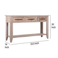 Rima Sofa Console Table, 3 Drawers, Shelf, Natural Teak Brown 54 Inch -BM333466
