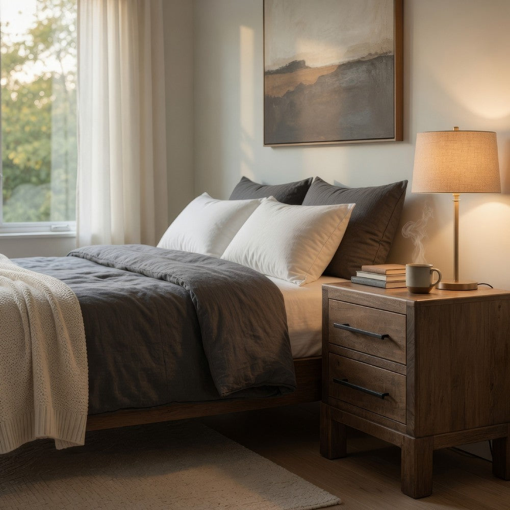 Terry Nightstand with 2 Drawers, Walnut Brown Mango and Melina 24 Inch -BM333471