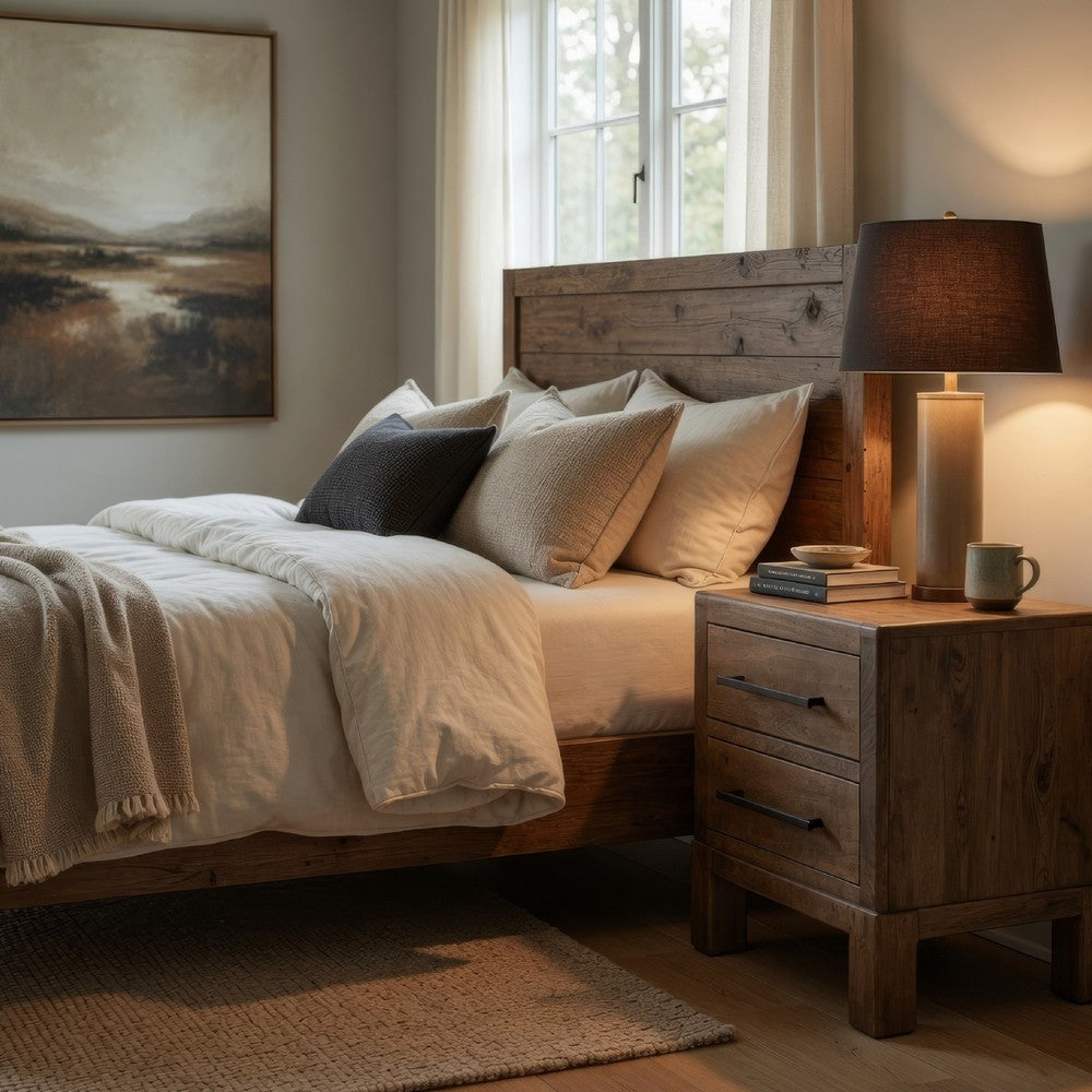 Terry Nightstand with 2 Drawers, Walnut Brown Mango and Melina 24 Inch -BM333471