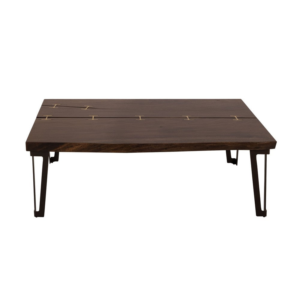 Ally Cocktail Coffee Table, Gold Metal, Walnut Brown Parota 47 Inch -BM333480