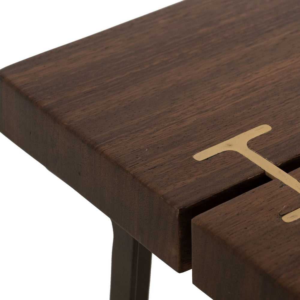 Ally Cocktail Coffee Table, Gold Metal, Walnut Brown Parota 47 Inch -BM333480