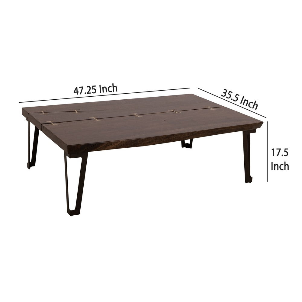 Ally Cocktail Coffee Table, Gold Metal, Walnut Brown Parota 47 Inch -BM333480